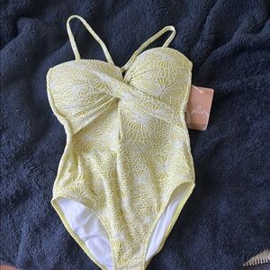Yellow One Piece Swimsuit with Sweetheart Neckline